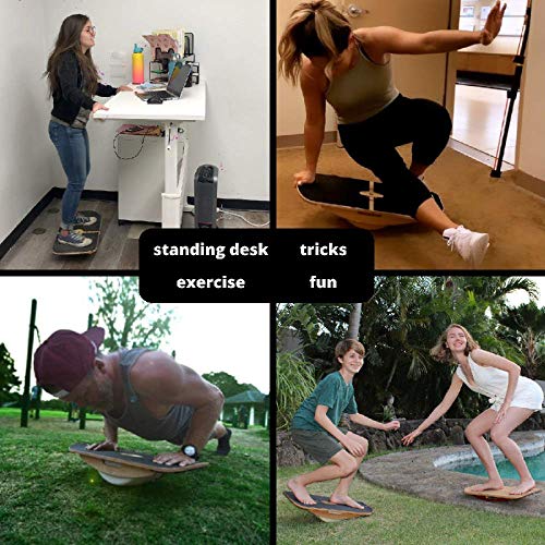 Blue Planet Balance Surfer 7-in-1 Bamboo Wooden Board Trainer Great For Standing Desks, Surfing, SUP, Yoga, Physical Therapy, Exercise (Clear Skate)