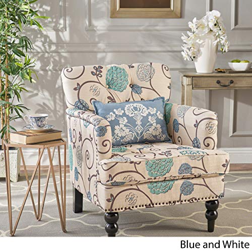 Christopher Knight Home Harrison Fabric Tufted Club Chair, White / Blue