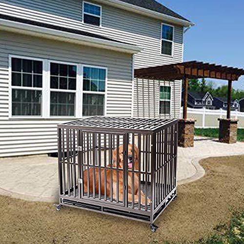 Gelinzon Heavy Duty Dog Cage Crate Kennel Playpen Large Strong Metal for Large Dogs and Pets, Easy to Assemble