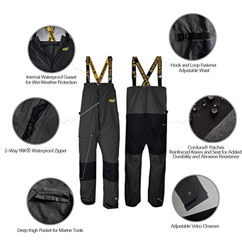 Navis Marine Sailing Jacket with Bib Pants for Men Women Waterproof Breathable Rain Suit Fishing Foul Weather Gear (Carbon, Medium)