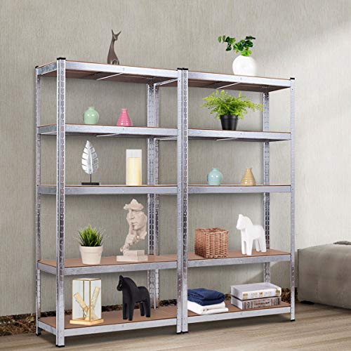2 Pieces Shelving Rack Storage Shelf Steel Garage Utility Rack 5-Shelf Adjustable Shelves Heavy Duty Display Stand for Books