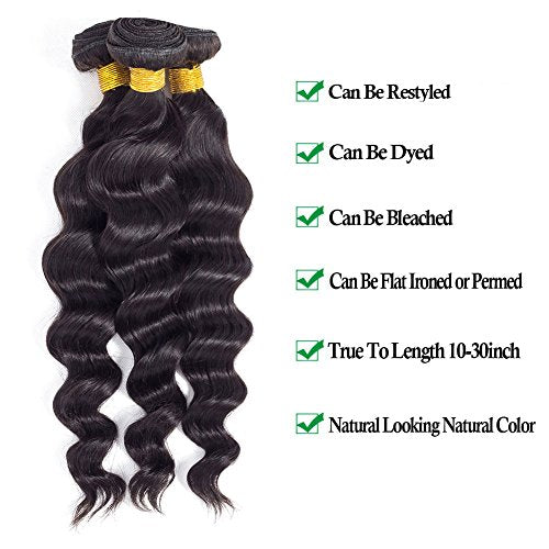 10A Brazilian Virgin Hair Loose Wave 3 Bundles with Closure (16 18 20+14"Closure) Brazilian Human Hair Bundles with Closure 100% Unprocessed Virgin Remy Hair Bundles with Lace Closure Natural Color