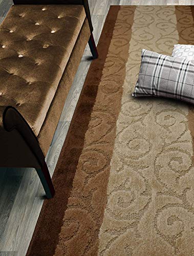 Custom Cut Hallway Runner Rug, Slip Resistant, 31 Inch Wide X Your Choice of Length, Scroll Brown, 31 Inch X 29 feet