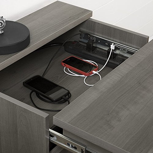 South Shore Versa Nightstand with 2 Drawers and Charging Station, Weathered Oak