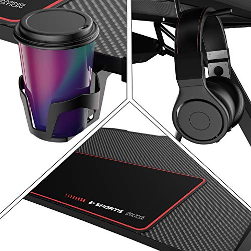 Lemberi Gaming Desk W/ RGB LED Lights Y-Shaped Computer Large Mouse Pad Pro Station W/ USB Handle Rack Cup Holder & Headphone Hook