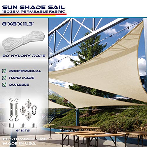 Windscreen4less 18' x 20' x 27' Right Triangle Sun Shade Sail with 8 inch Hardware Kit - Light Grey Durable UV Shelter Canopy for Patio Outdoor Backyard - Custom Size