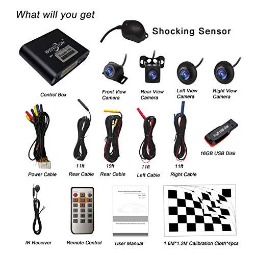 weivision Super Hd 1080P Car 360 Degree Bird View Surround System DVR Record Backup Camera Parking Monitoring with Sony Sensor