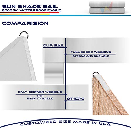 Windscreen4less Terylene Waterproof Sun Shade Sail UV Blocker Rectangle Sunshade Patio Canopy Sail 9' x 24' in Color Light Grey Included Free Pad Eyes 260GSM - Customized Sizes