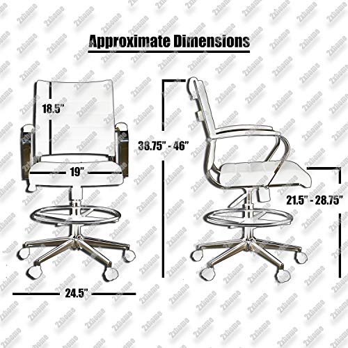 2xhome - Modern Adjustable Designer Ergonomic Office Drafting Chair Office with Arms Ribbed Computer (White)