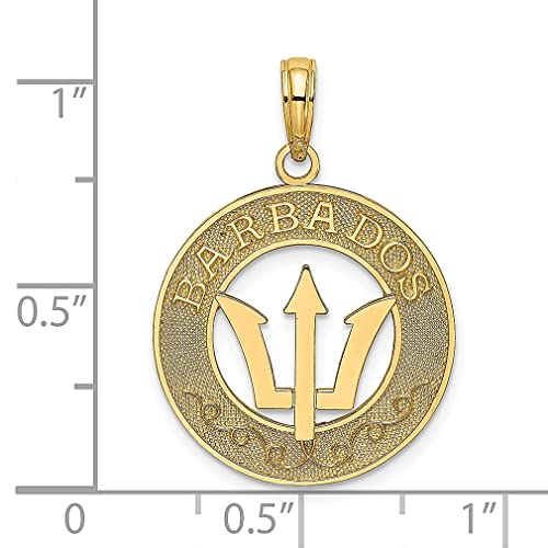 14k Yellow Gold Barbados Trident Spear Circle Charm Necklace Pendant Travel Transportation Destination Fine Jewelry For Women Gifts For Her