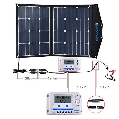 ACOPOWER 80W Foldable Solar Panel, 12V Portable Solar Kit with 10A LCD Charge Controller in Suitcase