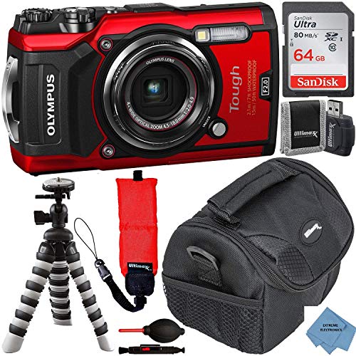 Olympus Tough TG-6 Digital Camera with Deluxe Accessory Bundle - Includes: SanDisk Ultra 64GB Memory Card + Flexible Tripod + Extreme Cloth + More (Red)…
