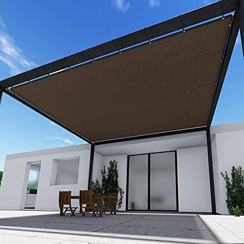 TANG Sunshades Depot 8' x 14' Straight Side Sun Shade Sail 180 GSM Brown Patio Rectangle Shade Fabric UV Blocker Shelter Deck Dock Carport Driveway Pergola Cover Outdoor Backyard Deck 3 Year Warranty