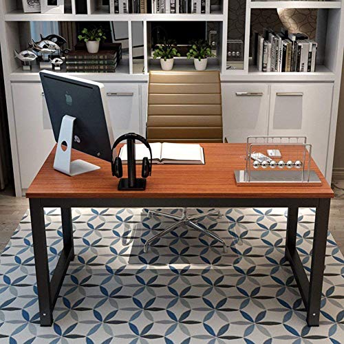 Home Office Desk, 63in Writing Desks Large Study Computer Table Workstation,Teak Wooden Top+Black Metal Leg