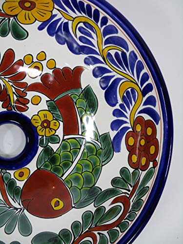 14" round TALAVERA VESSEL SINK Mexican handmade ceramic bathroom basin, folk art