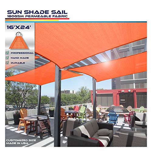 Windscreen4less 16' x 24' Sun Shade Sail Rectangle Canopy in Orange with Commercial Grade Customized Size