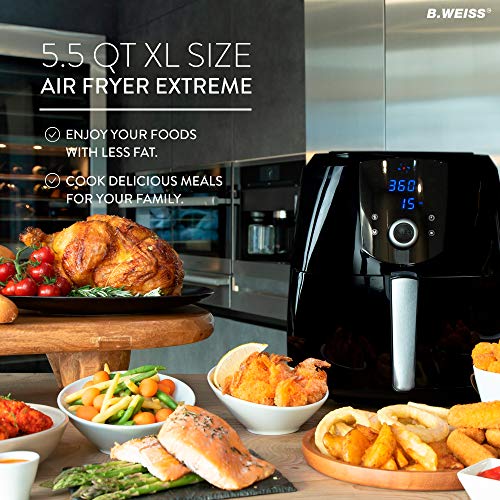 Air Fryer XL Best 5.5 QT Extreme Model 8-in-1 By Family Size Huge Capacity W/ Pizza Pan 50 Recipes Cook Book Toaster Rack Cooking Divider