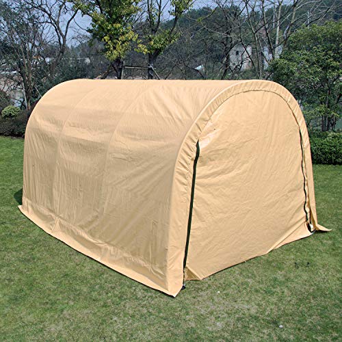 wonline 10x15x8ft Portable Heavy Duty Carport, Car Canopy Shelter Garage Storage Shed for Patio Outdoor, Beige, Round Top Style