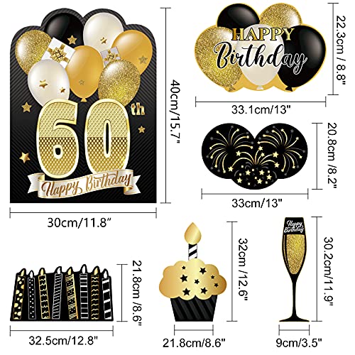 KUUQA 6Pcs 60th Happy Birthday Yard Sign with Stakes, Birthday Lawn Sign Birthday Outdoor Yard Sign Gold Happy Birthday Party Decorations