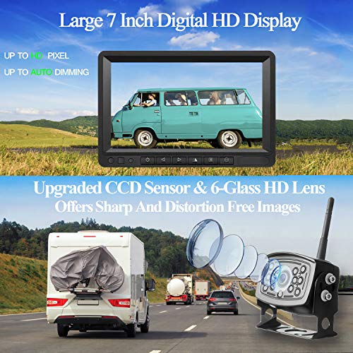 RV Dual Digital Wireless Backup Camera Kit W/ 7in LCD Monitor Trailer Rear View Front No Interference IP69 Waterproof Latest Wide Angle