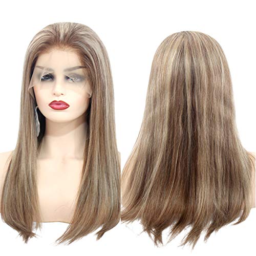 Lace Front Wig 20 Inch #6 Ash Brown Highlighted with Colored #613 Blonde Real Human Hair Wigs Pre Plucked Silky Straight Lace Frontal Wig