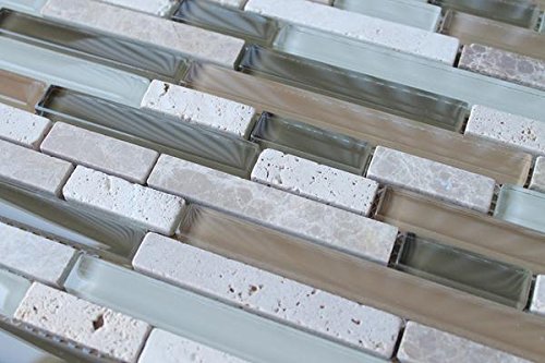 10 Square Feet - Bliss Bamboo Stone and Glass Linear Mosaic Tiles - Bathroom Walls/Tub Surround/Kitchen Backsplash