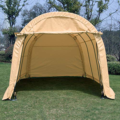 wonline 10x15x8ft Portable Heavy Duty Carport, Car Canopy Shelter Garage Storage Shed for Patio Outdoor, Beige, Round Top Style