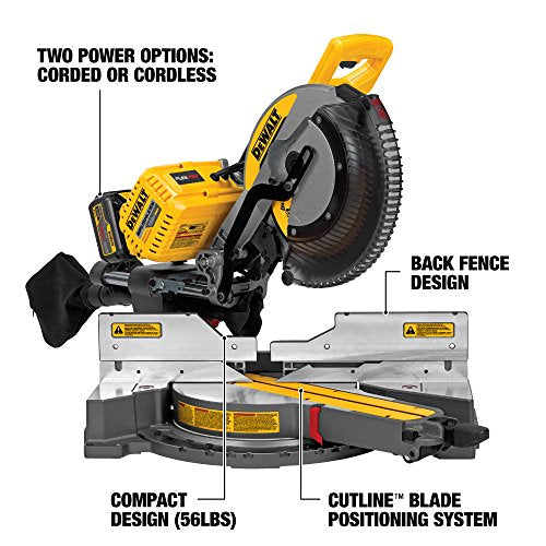 DEWALT DHS790AT2 FLEXVOLT 120V MAX Corded / Cordless 12" Double Bevel Compound Sliding Miter Saw (includes 2 Batteries & Fast Charger)