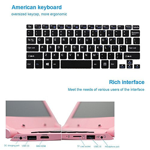 Smartbook A116 High-Performance 11.6 inch Ultra-Thin Portable Office Entertainment Notebook only 0.8KG (Intel Quad-core Processor, pre-Installed Windows 10 Professional, Office 2010 (2G+32GB, Pink)