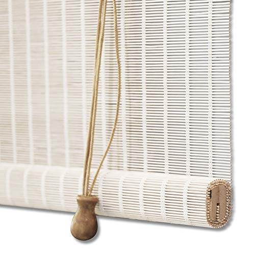 ZY Blinds Bamboo Window Blinds, Light Filtering Roll Up Blinds with Valance, 77" W x 48" L, Pattern 9