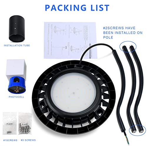 Led Post Top Light 60W, LED Circular Area Light with Photocell 5000K Daylight (300W Equivalent) Outdoor Lamp Top Pathway Pole Light Fixture for School Street Light Yard Commercial Area Light