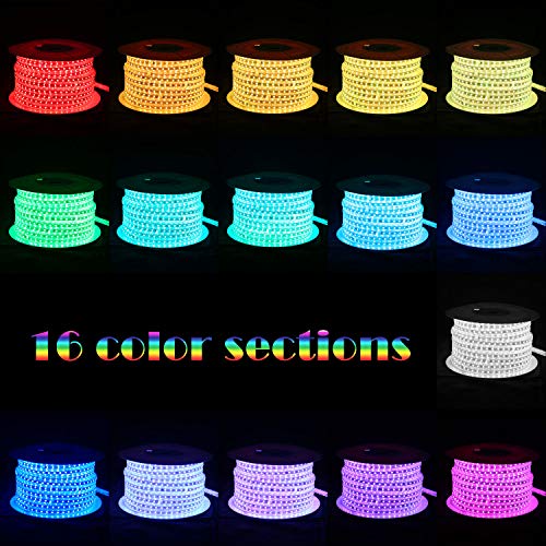 Brillihood Flexible LED RGB Rope Light Strip Multi Color Changing Dimmable Waterproof Indoor/Outdoor Remote Controller - (50m/164ft)