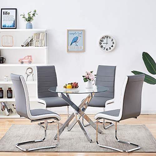 Modern Dining Chairs Set of 6, White Black Side Dining Room Chairs, Kitchen Chairs with Faux Leather Padded Seat High Back and Sturdy Chrome Legs, Chairs for Dining Room,Kitchen, Living Room