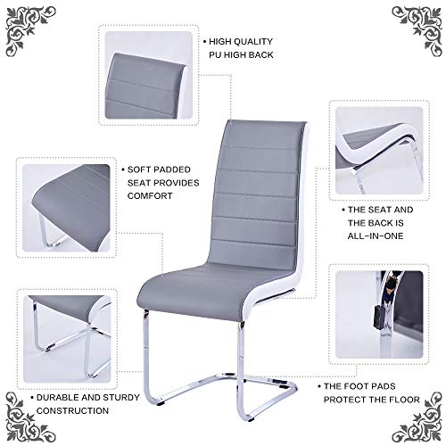 Modern Dining Chairs Set of 6, White Black Side Dining Room Chairs, Kitchen Chairs with Faux Leather Padded Seat High Back and Sturdy Chrome Legs, Chairs for Dining Room,Kitchen, Living Room