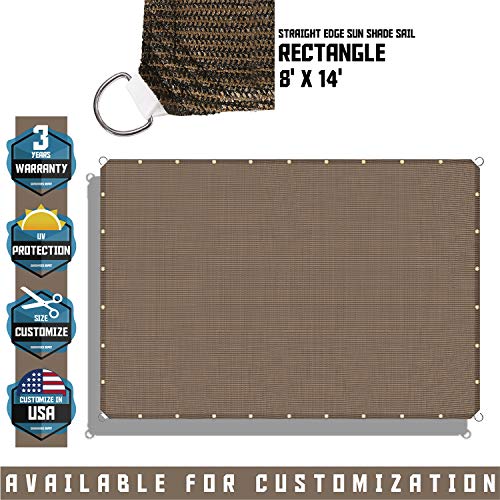 TANG Sunshades Depot 8' x 14' Straight Side Sun Shade Sail 180 GSM Brown Patio Rectangle Shade Fabric UV Blocker Shelter Deck Dock Carport Driveway Pergola Cover Outdoor Backyard Deck 3 Year Warranty