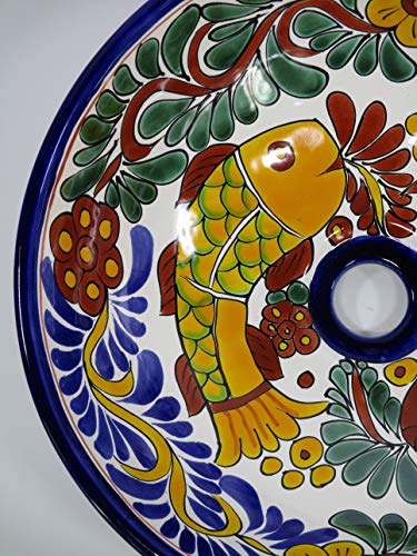 14" round TALAVERA VESSEL SINK Mexican handmade ceramic bathroom basin, folk art