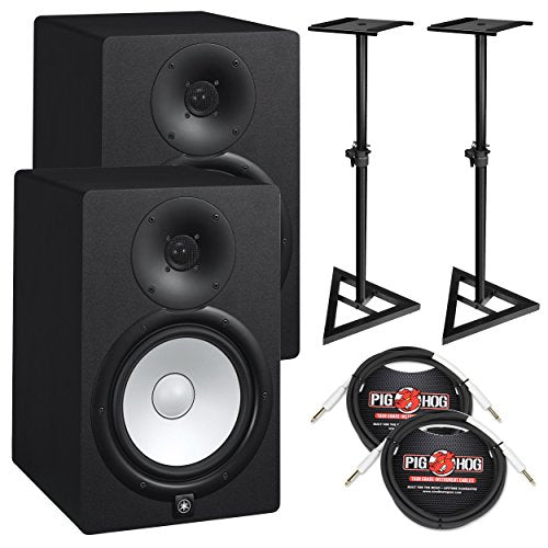 Yamaha HS8 Powered Studio Monitor Bundle with Two Monitors, Stands, and Cables
