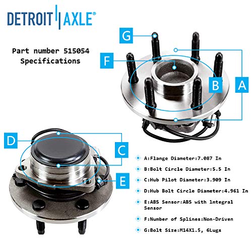 Detroit Axle - Front Wheel Hub Bearing Assembly, Disc Brake Kit Rotors w/Ceramic Pads w/Hardware & Brake Kit Cleaner