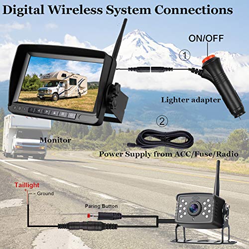 HD Digital Wireless 4 Backup Camera 7'' Monitor Kit Split Screen IP69K Waterproof