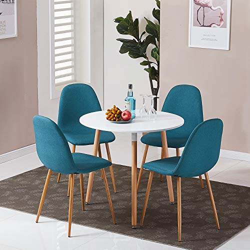 GreenForest Mid Century Dining Kitchen Chair Set of 4 Modern Indoor Outdoor Guest Chair Fabric Upholstered Side Chair with Metal Legs,Teal