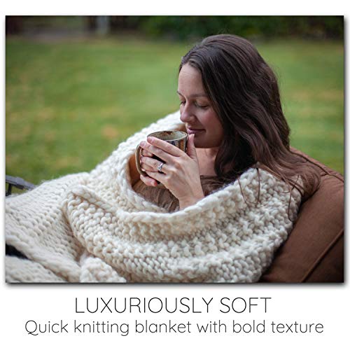 Extra Large Merino Blanket Knit Kit. Includes Super Soft Air Merino Yarn, Big Wooden Needles & Printed Cape Cod Blanket Pattern. Color: Bluebird