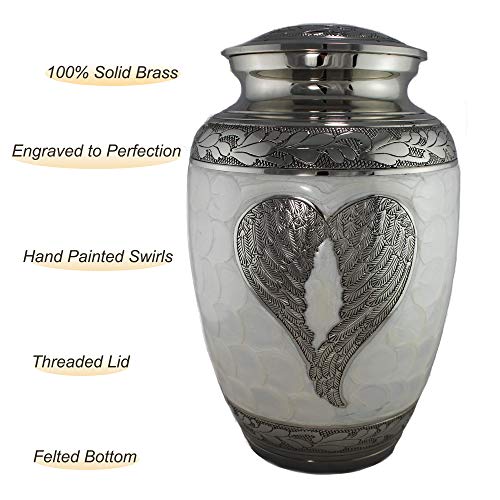 Loving Angel Wings White/Silver Cremation Urns for Human Ashes Adult for Funeral, Burial, Columbarium, Home, Cremation Urns for Human Ashes Adult 200 Cubic inches, Urns for Ashes (Extra Large/Adult)