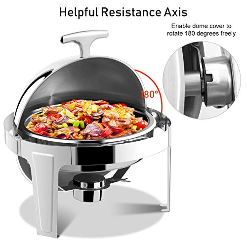 2 Packs 6 Quart Chafing Dish 180 Degree Roll Top Chafer Dishes Buffet Set for Heat Preservation Stainless Steel Round Chafing