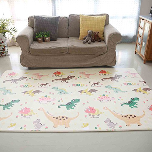 Premium Baby Play Mat - Cushion Floor Foam Mat for Infants Kids Kindergarten – Waterproof, Easy to Clean, Soft and Thick – Non Toxic, Reversible (90" x 55", Dinosaur)