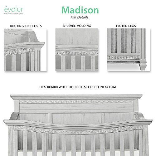 Evolur Madison 5 in 1 Flat Top Convertible Crib