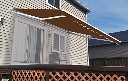 ALEKO Manual Retractable Patio Awning, 12x10 Ft Exterior Sunshade Outdoor Canopy – Brown