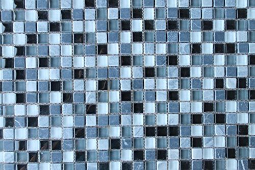 10 Square Feet - Bliss Midnight Stone and Glass 5/8 x 5/8 Square Mosaic Tiles - Bathroom Walls/Tub Surround/Kitchen Backsplash