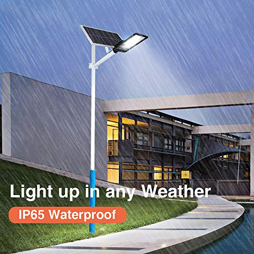 120W LED Solar Street Lights Outdoor Lamp, Dusk to Dawn Security Flood Light with Remote Control, 270 LED, Wa terproof, for Parking Lot, Stadium, Pathway (Neutral White)