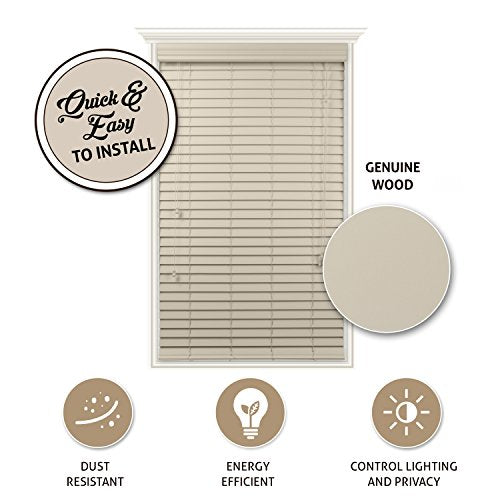 Luxr Blinds Custom Made Real Wood Horizontal Window Blinds w/ Easy Inside Mount 43"x84" 2" Wooden Slats Butter Cream