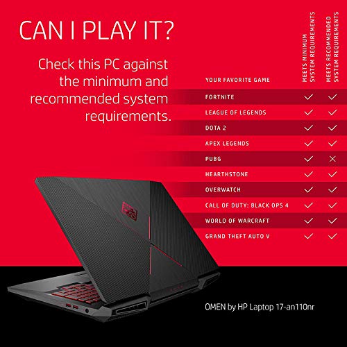 OMEN by HP 17-Inch Gaming Laptop, Full HD IPS Display, Intel i7-8750H Processor, NVIDIA GTX 1050 Ti 4GB, 12GB RAM, 128GB SSD, 1TB HDD, Win10H, 17-an110nr (Renewed)